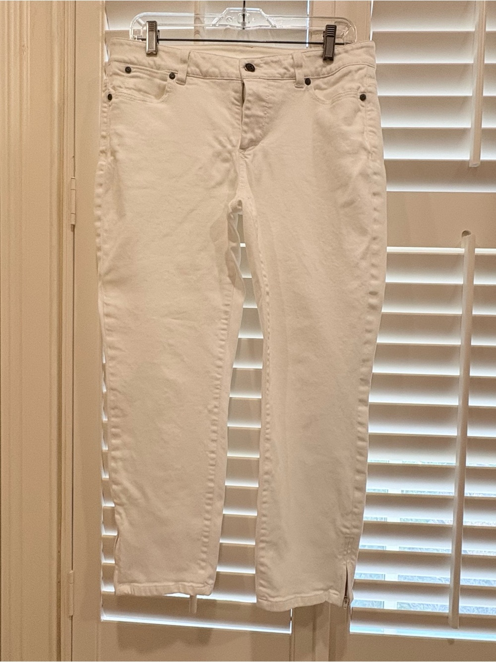 Talbots White Cropped Slim Ankle Jeans with Ankle Slit